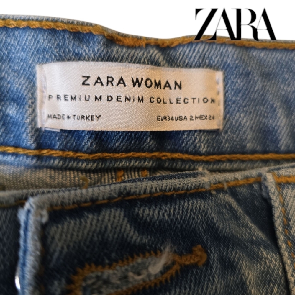 ZARA Premium Distressed Denim Multicolor Floral Embroidery and Gem Jeans Size 2 - Picture 6 of 6